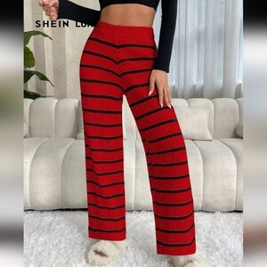 Shein Heavy Knit Red and Black Striped Pants
